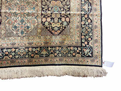 Turkish Silk Rug Vintage Hand Knotted 4x6