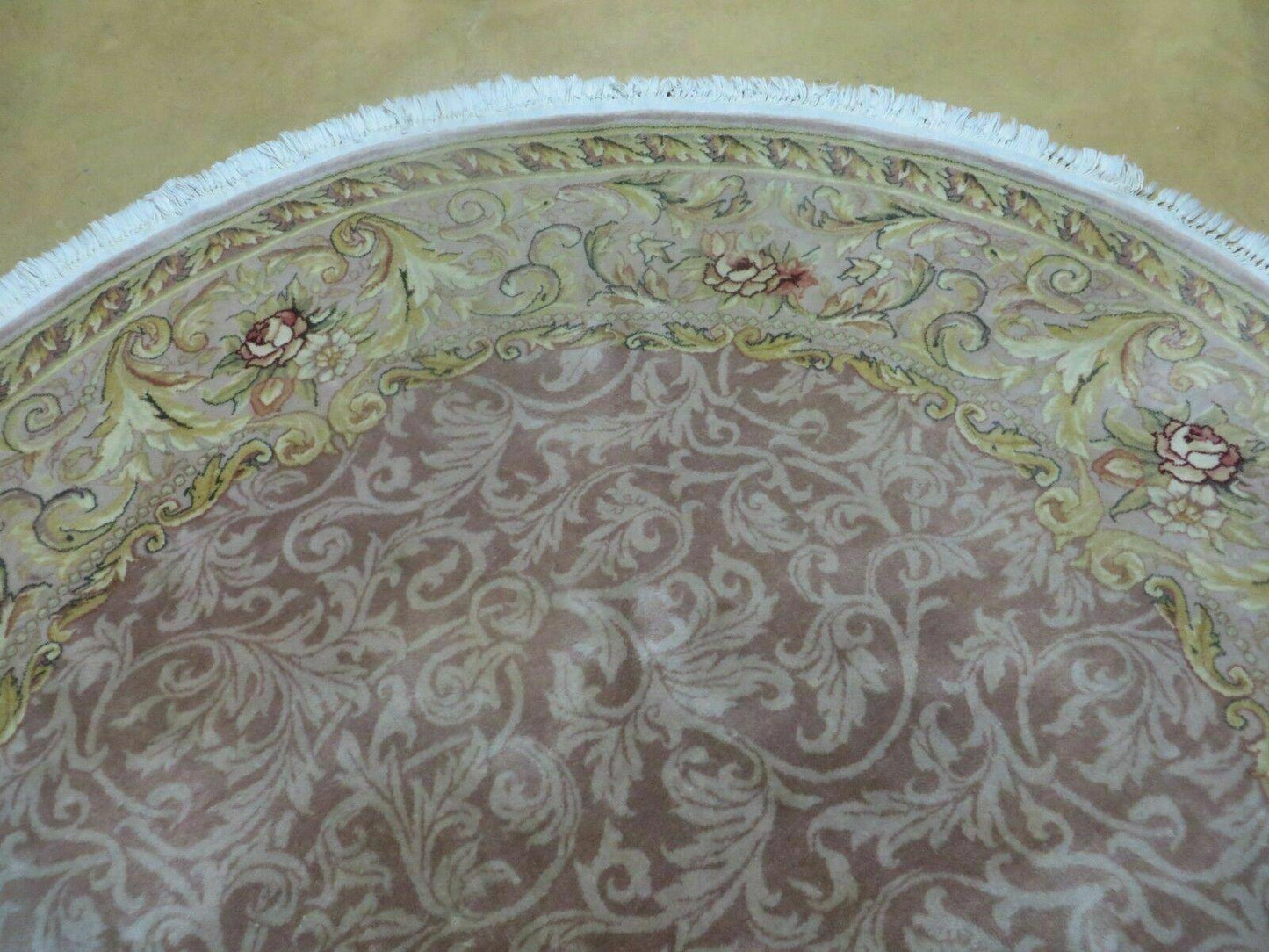 Round Handmade Chinese Floral Silk Wool Rug Oriental Carpet 6 Foot Size