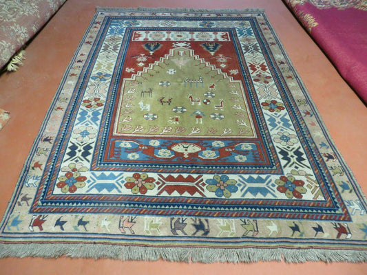 Vintage Turkish Rug With Melas Animal Motifs Boho Home Decor