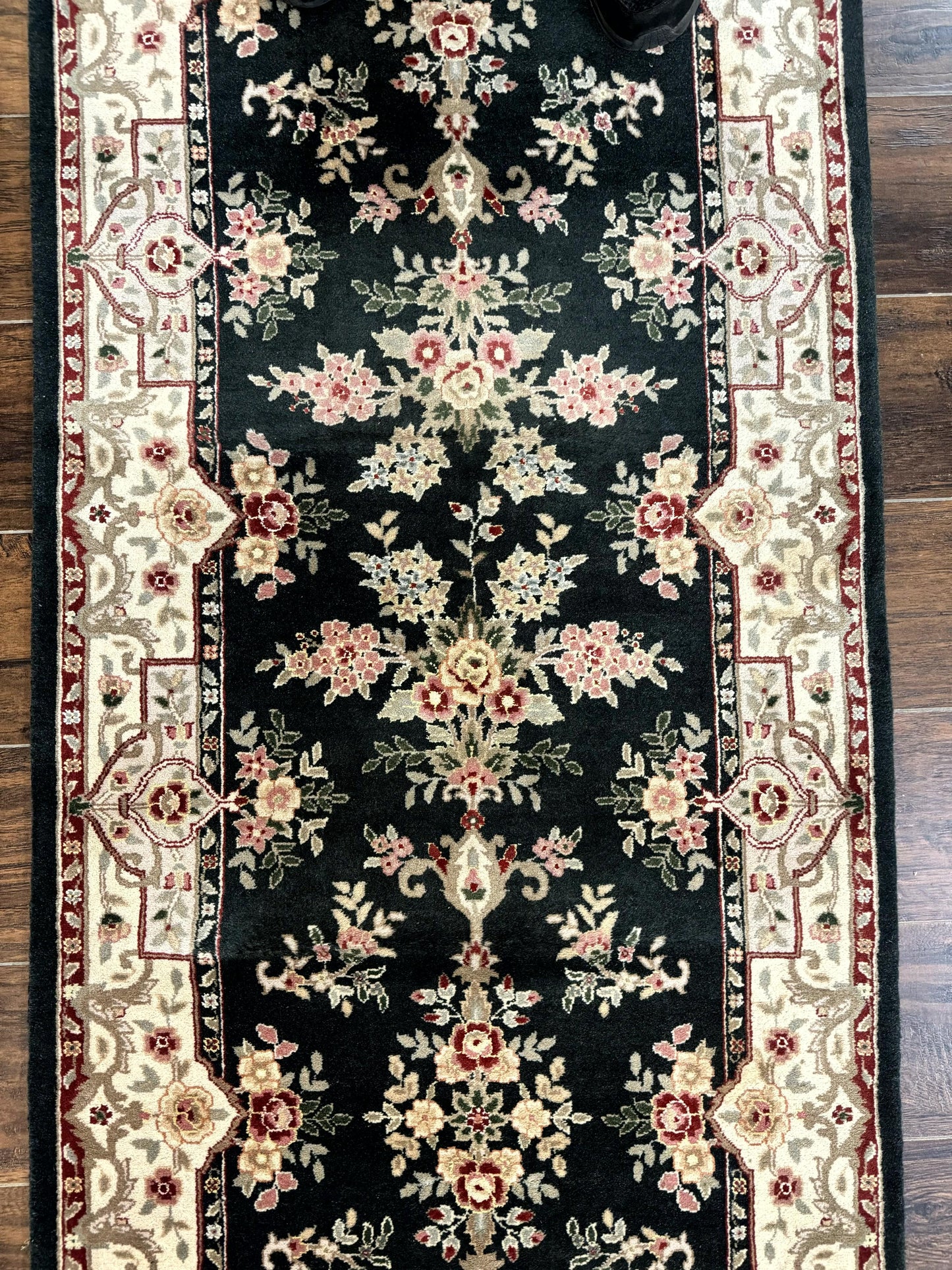 Persian Runner Rug Handmade Wool Floral Allover 2.7x21 Dark Green Beige Hallway Runner