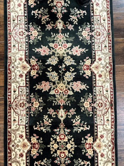 Persian Runner Rug Handmade Wool Floral Allover 2.7x21 Dark Green Beige Hallway Runner