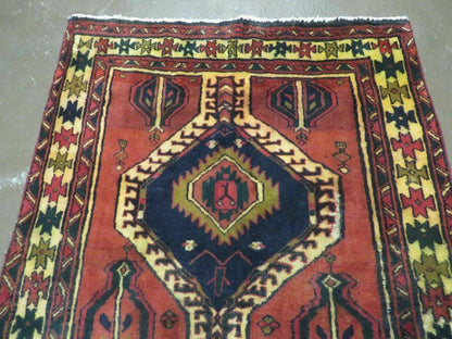 Antique Handmade Turkish Wool Rug 40 X 84 Inch Organic Dyes Vintage 1950s