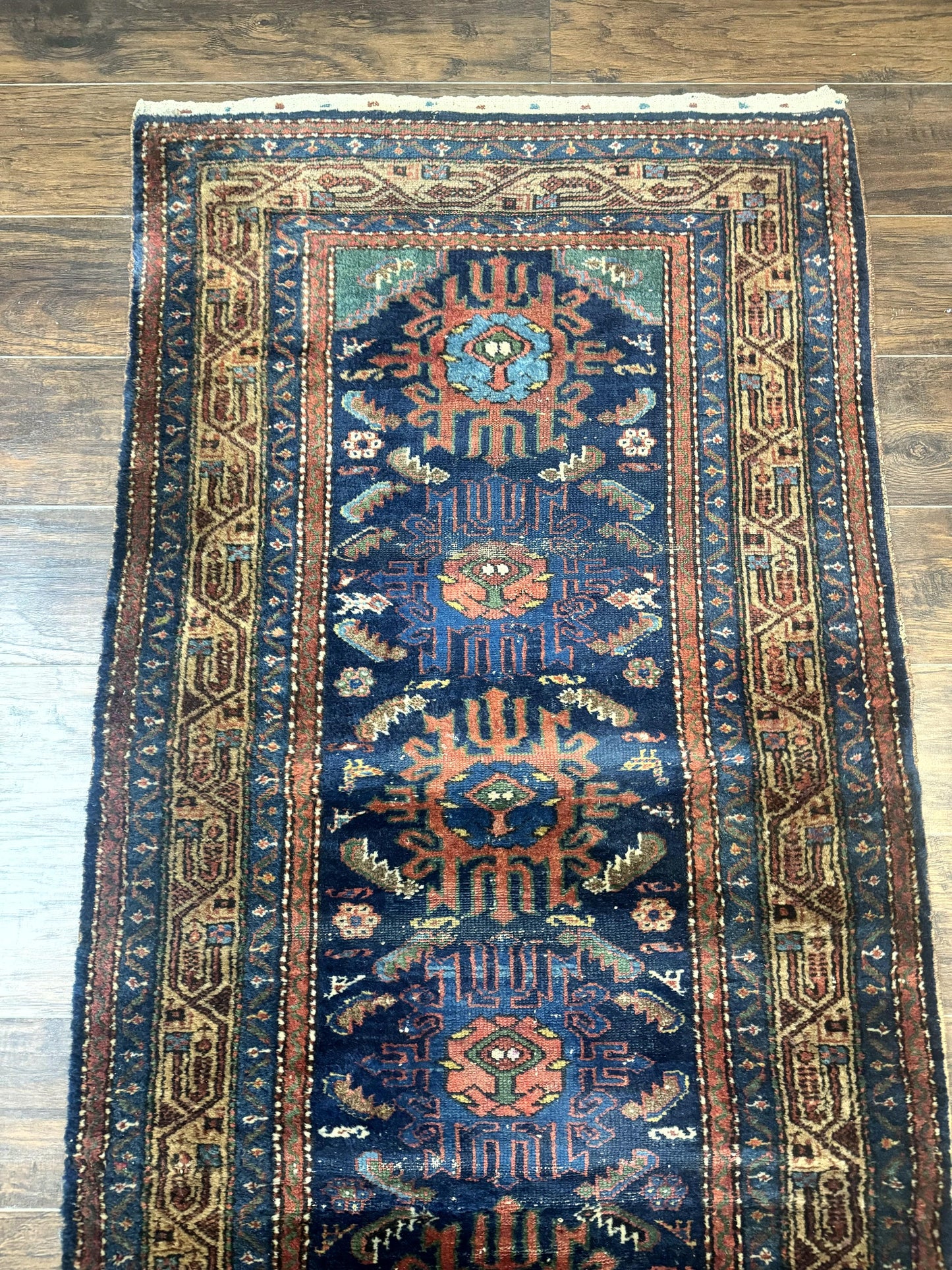 Antique Persian Runner Rug Sarab 3x17 Blue Handmade Wool Hallway Carpet