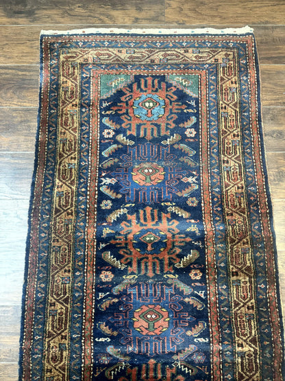 Antique Persian Runner Rug Sarab 3x17 Blue Handmade Wool Hallway Carpet