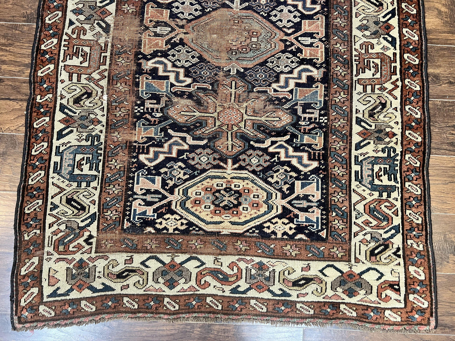Antique Persian Tribal Runner Rug Handmade Wool Hallway Carpet For Vintage Decor