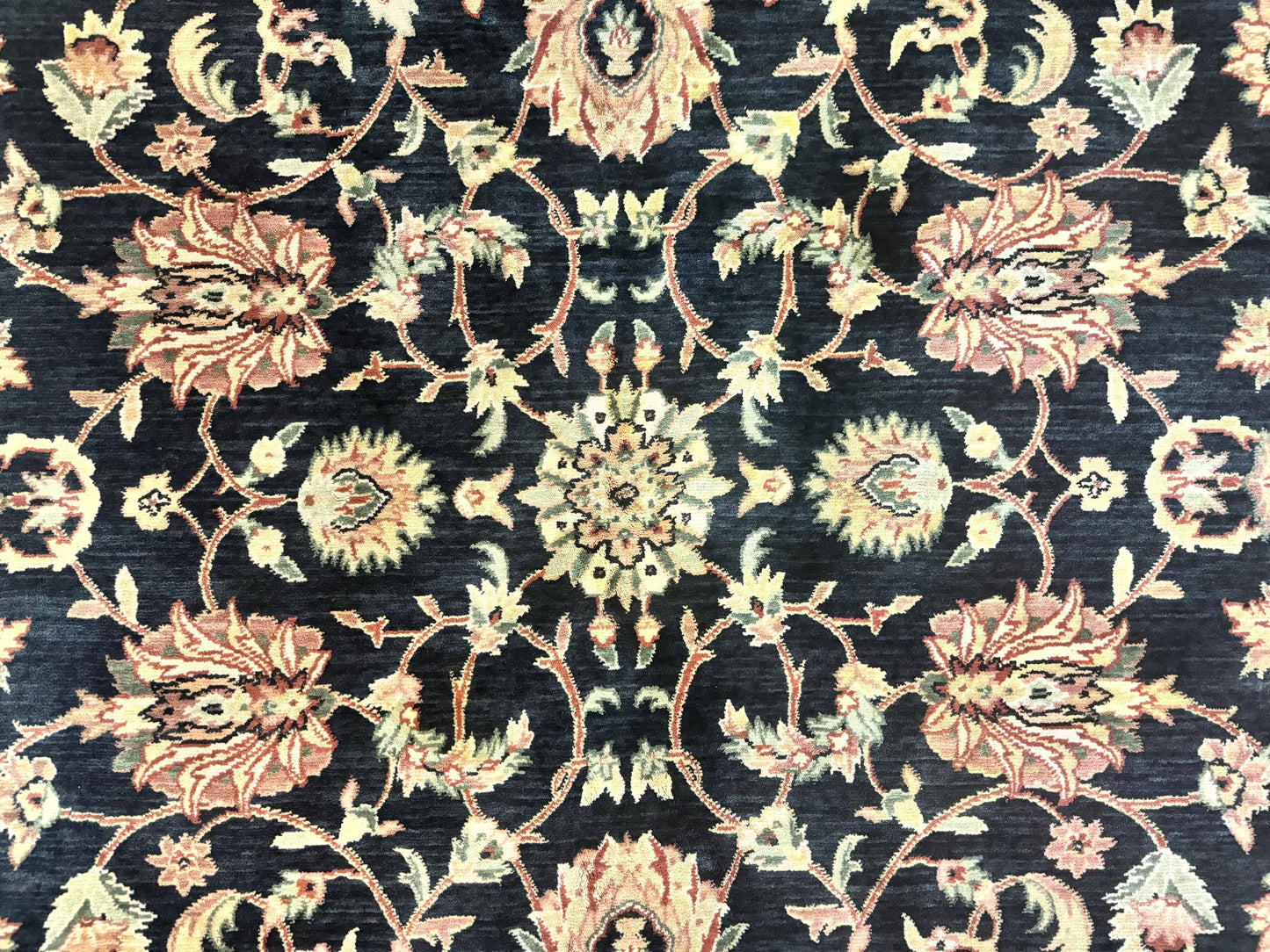 Vintage Oriental Rug 8x11 Floral Persian Design Turkish Power Loomed Rug Navy Blue Red Cream