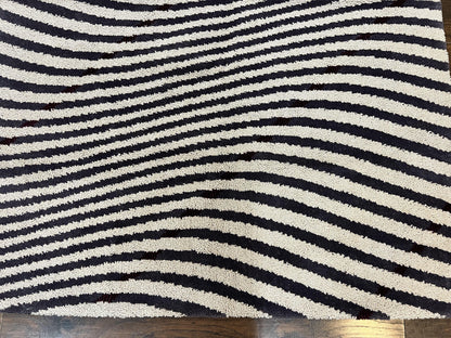 Zebra Shag Rug Vintage Wool Five Point Seven By Seven Point Four Feet Black And White Decor