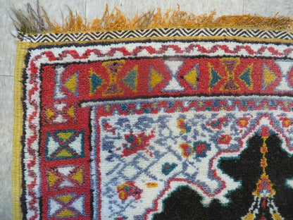 Moroccan Runner Rug 3x7 Hand Knotted Wool Double Mehrab Arches Black And Red Hallway Decor