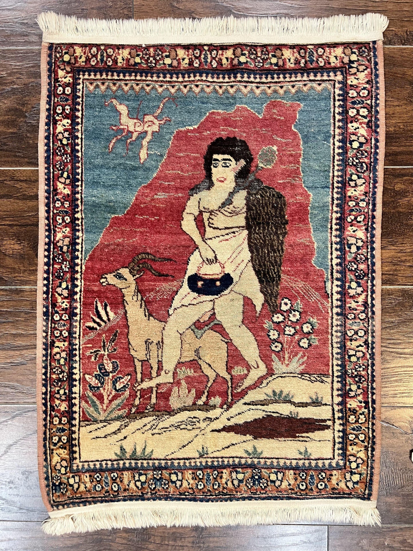 Antique Persian Kirman Rug Hand Knotted Wool Pictorial 2x2.5 Small Area Rug