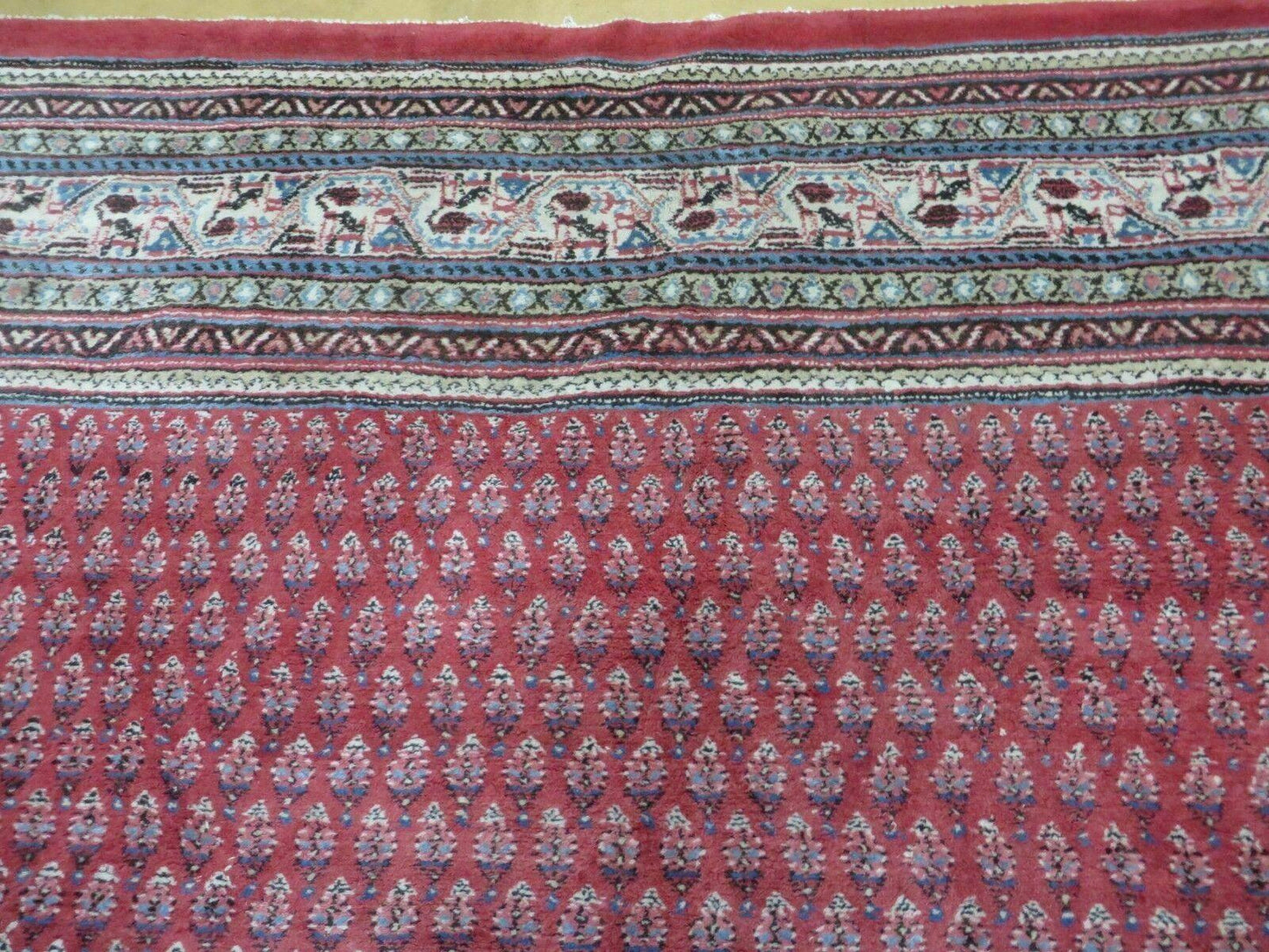Vintage Indian Wool Rug Handmade 1950s Paisley Oriental Red Vegetable Dyes