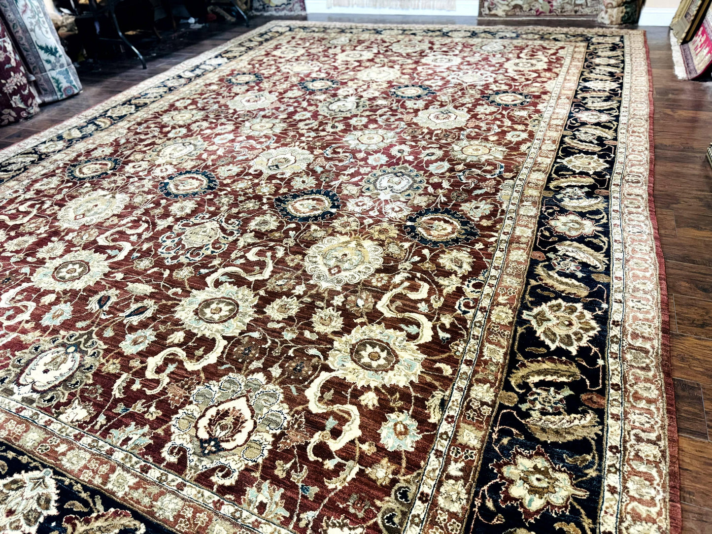 Agra Rug Palace Sized Indian Wool Hand Knotted Floral Carpet 12x17