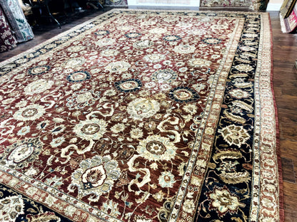 Agra Rug Palace Sized Indian Wool Hand Knotted Floral Carpet 12x17