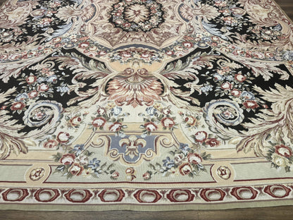 Elegant Aubusson Needlepoint Rug 10x14 Wool Floral European Design