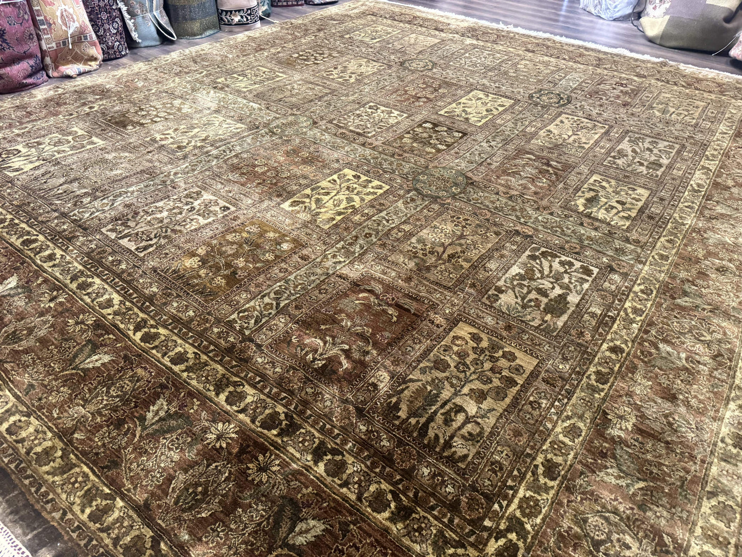 Indian Wool Rug 12x14 Hand Knotted Panel Design Traditional Indo Persian Palace Size