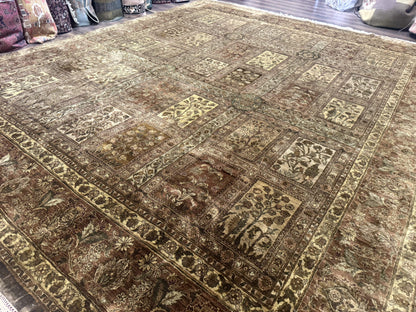 Indian Wool Rug 12x14 Hand Knotted Panel Design Traditional Indo Persian Palace Size