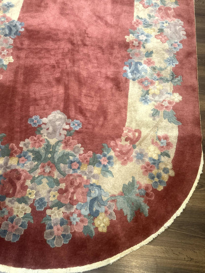 Peking Rug Oval 5x8 Pink Floral Vintage Handwoven Wool Carpet