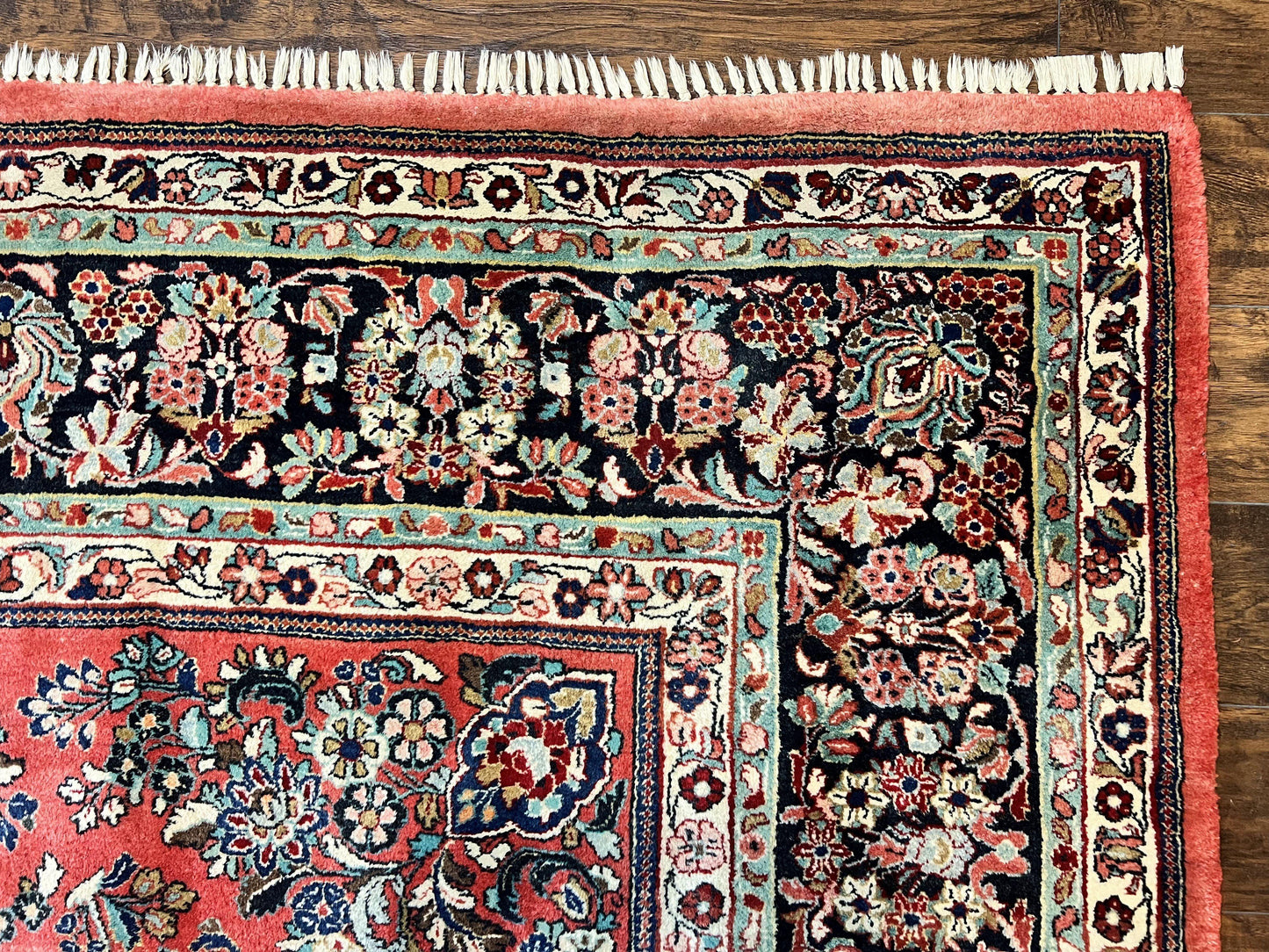 Persian Sarouk Rug Square 11x11 ft Hand Knotted Wool Floral Red Carpet Handmade Antique Rug