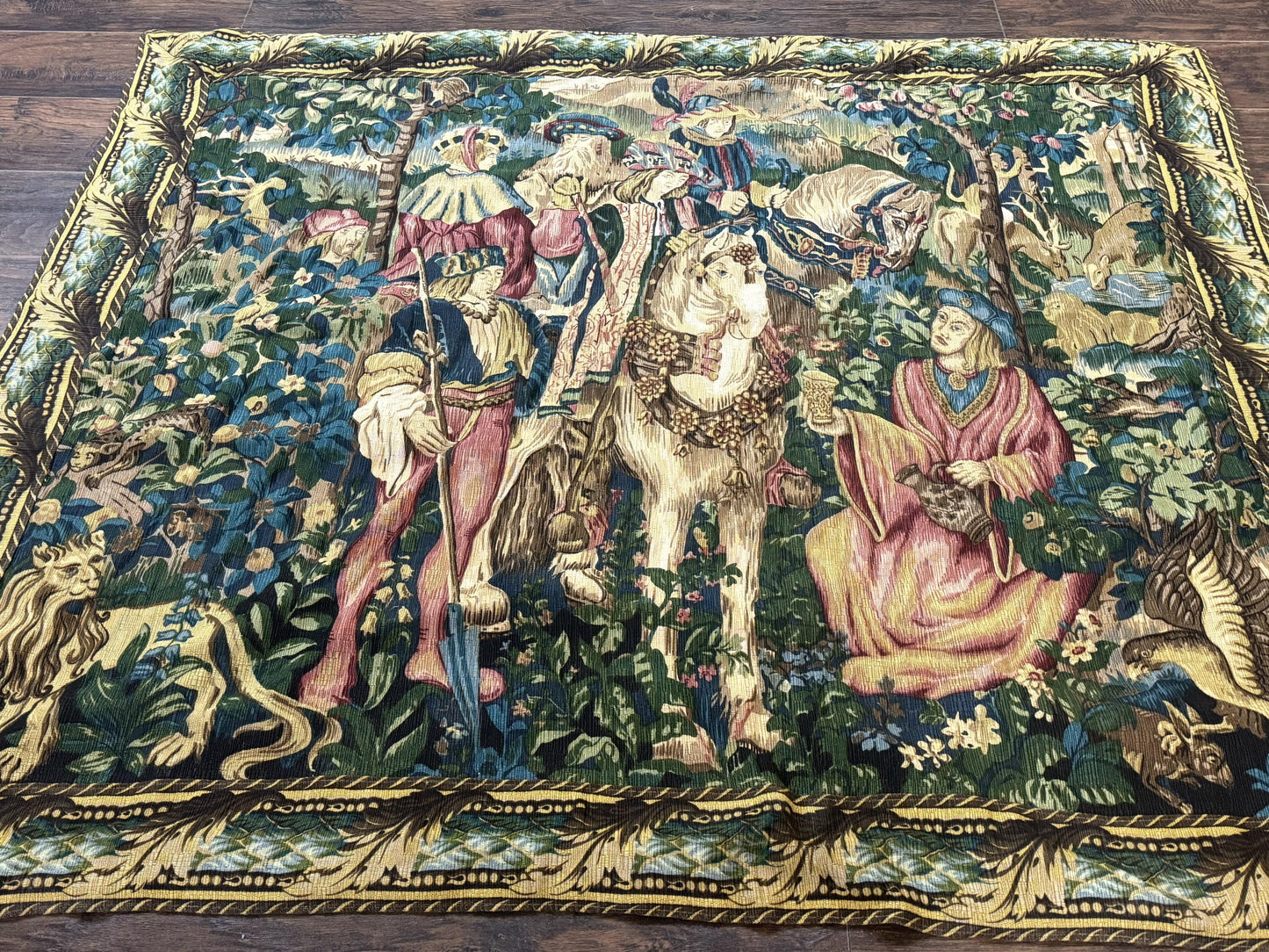 Vintage European Tapestry The Royal Hunt 5.5 x 8 Loomed Wool Cotton Wall Art