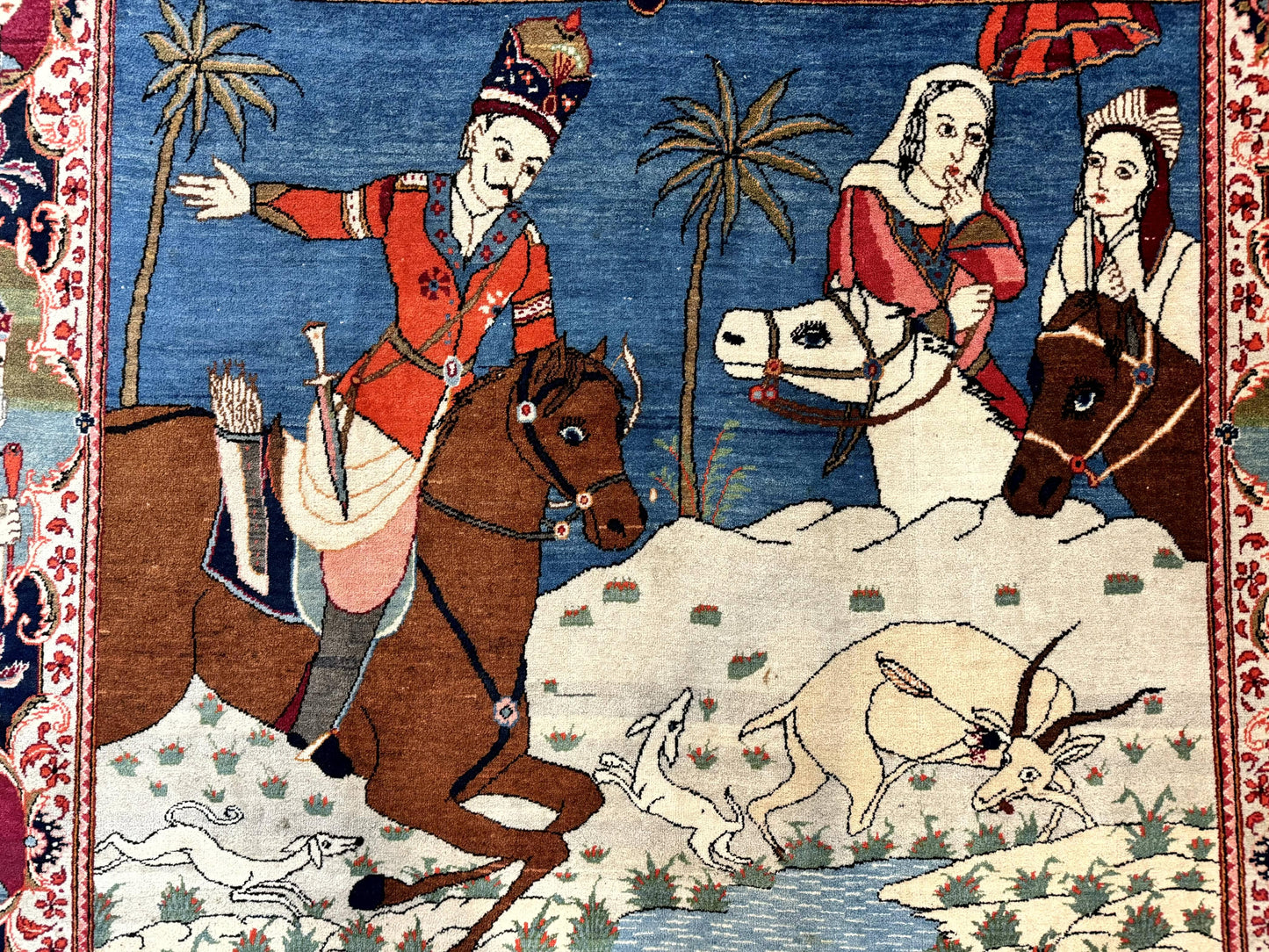 Persian Kashan Pictorial Rug 6x9 Hand Knotted Wool Wall Hanging King Bahram Hunting Scene Antique