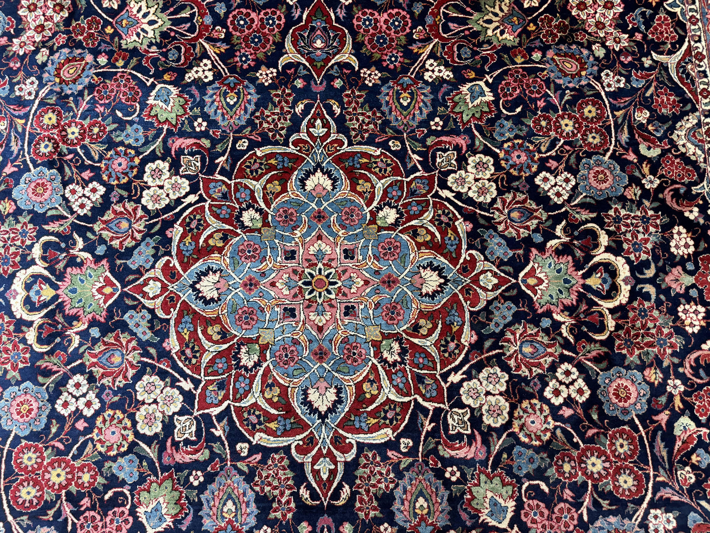 Navy Blue Persian Kashan Rug 9x12 Antique Carpet Wool 200 KPSI