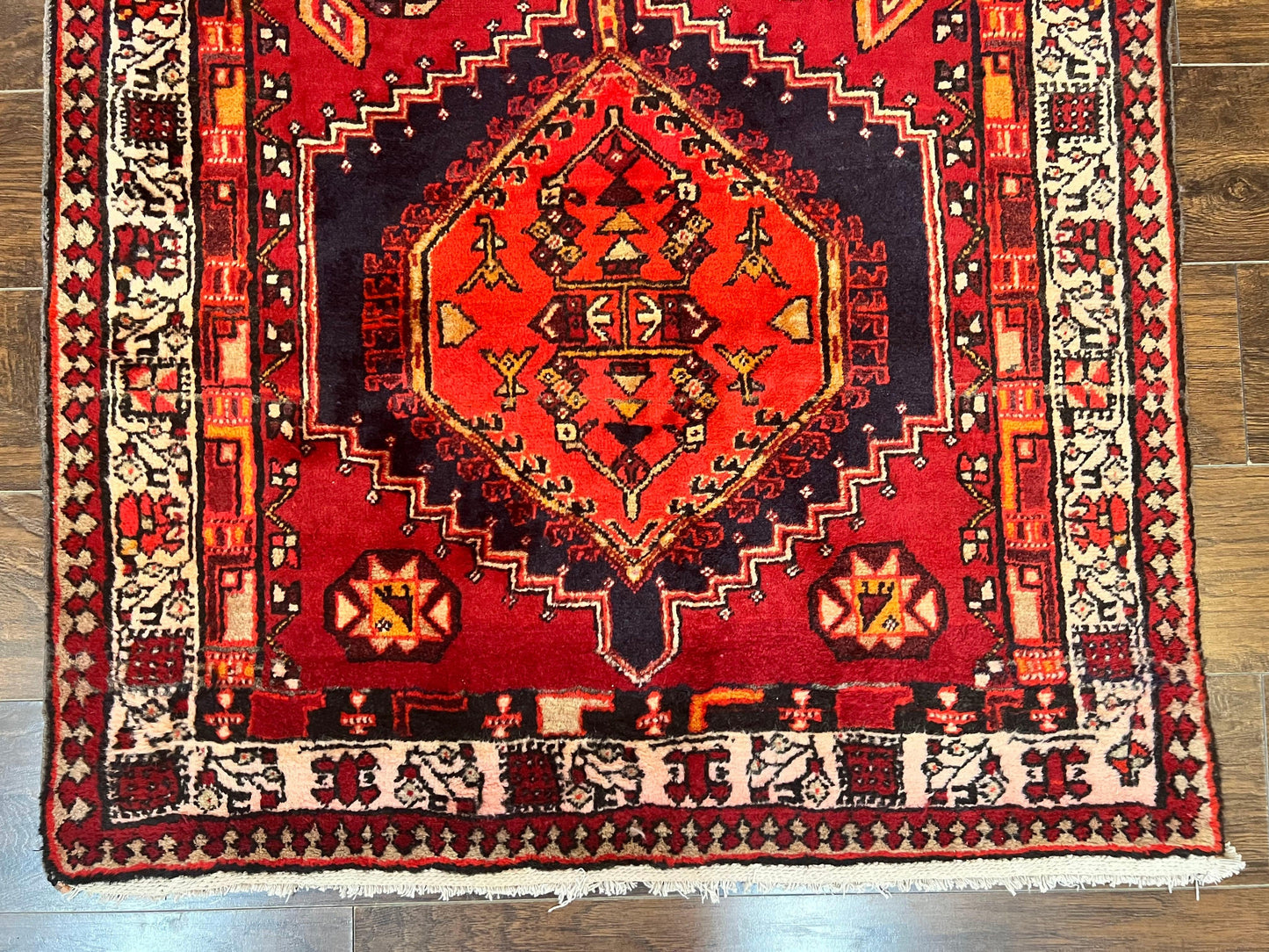 Persian Heriz Runner Rug Handmade Wool Medallion Geometric Red Antique Vintage Hand Knotted