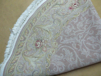 Round Handmade Chinese Floral Silk Wool Rug Oriental Carpet 6 Foot Size