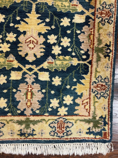 Indo Mahal Wool Hand Knotted Runner Rug 2.6 x 12 Navy Blue Beige Oriental Hallway Rug