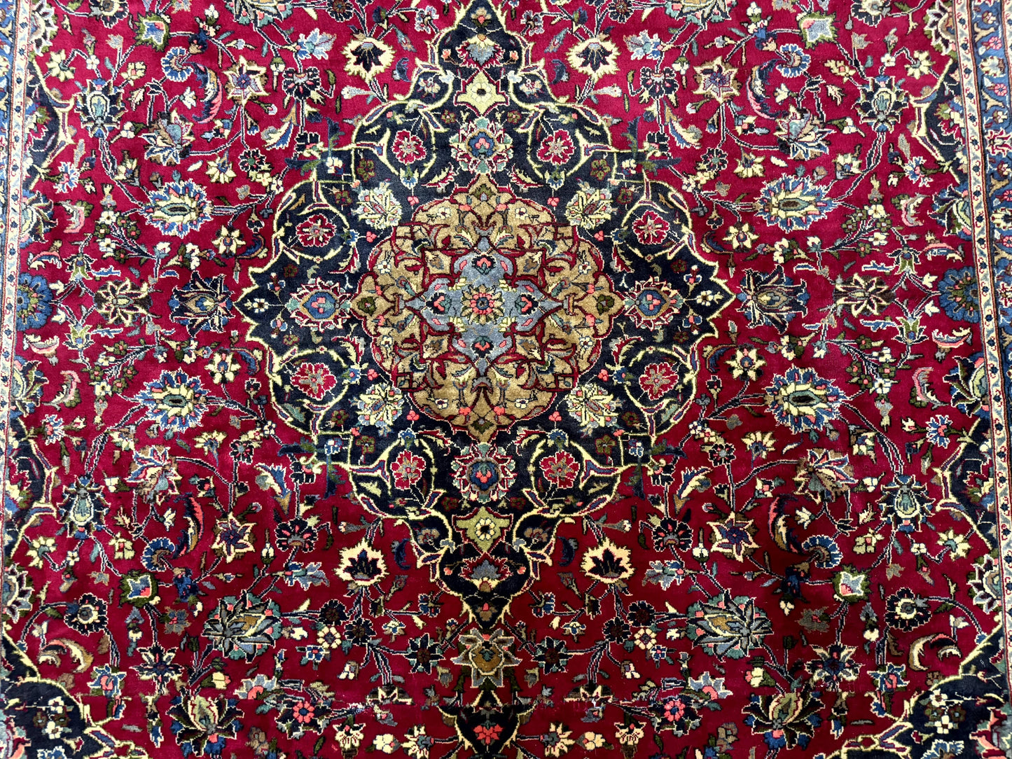 Traditional Persian Mashad Rug 8x11 Wool Antique Floral Medallion Carpet
