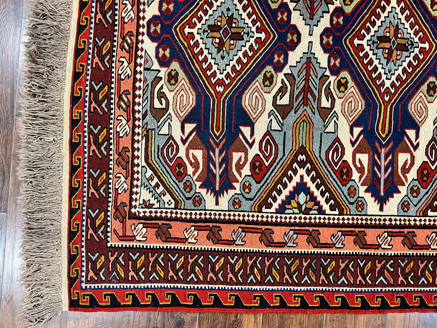 Russian Soumak Rug 6x8 Wool Handmade Antique Kilim Carpet Multicolor Geometric Medallions Caucasian Rug