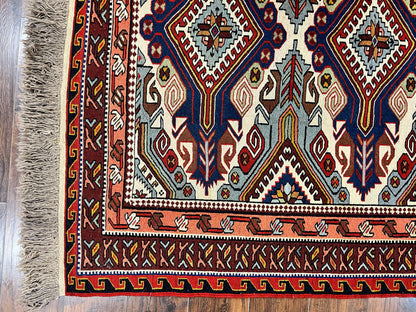 Russian Soumak Rug 6x8 Wool Handmade Antique Kilim Carpet Multicolor Geometric Medallions Caucasian Rug