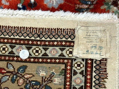 Persian Tabriz Rug 6x10 Burnt Orange Floral Deer