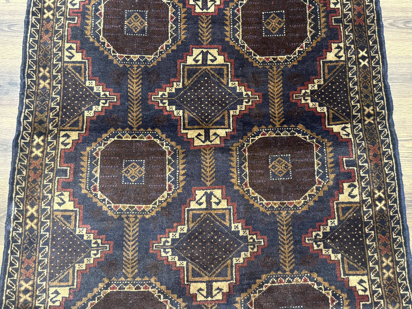 Afghan Balouch Rug Navy Blue 4x6 Handwoven Handmade Contemporary Wool Accent