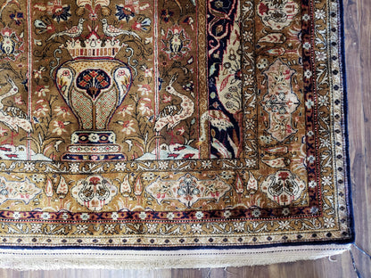 Persian Qum Silk Prayer Rug Hand Knotted 3ft 6in by 5ft Semi Antique