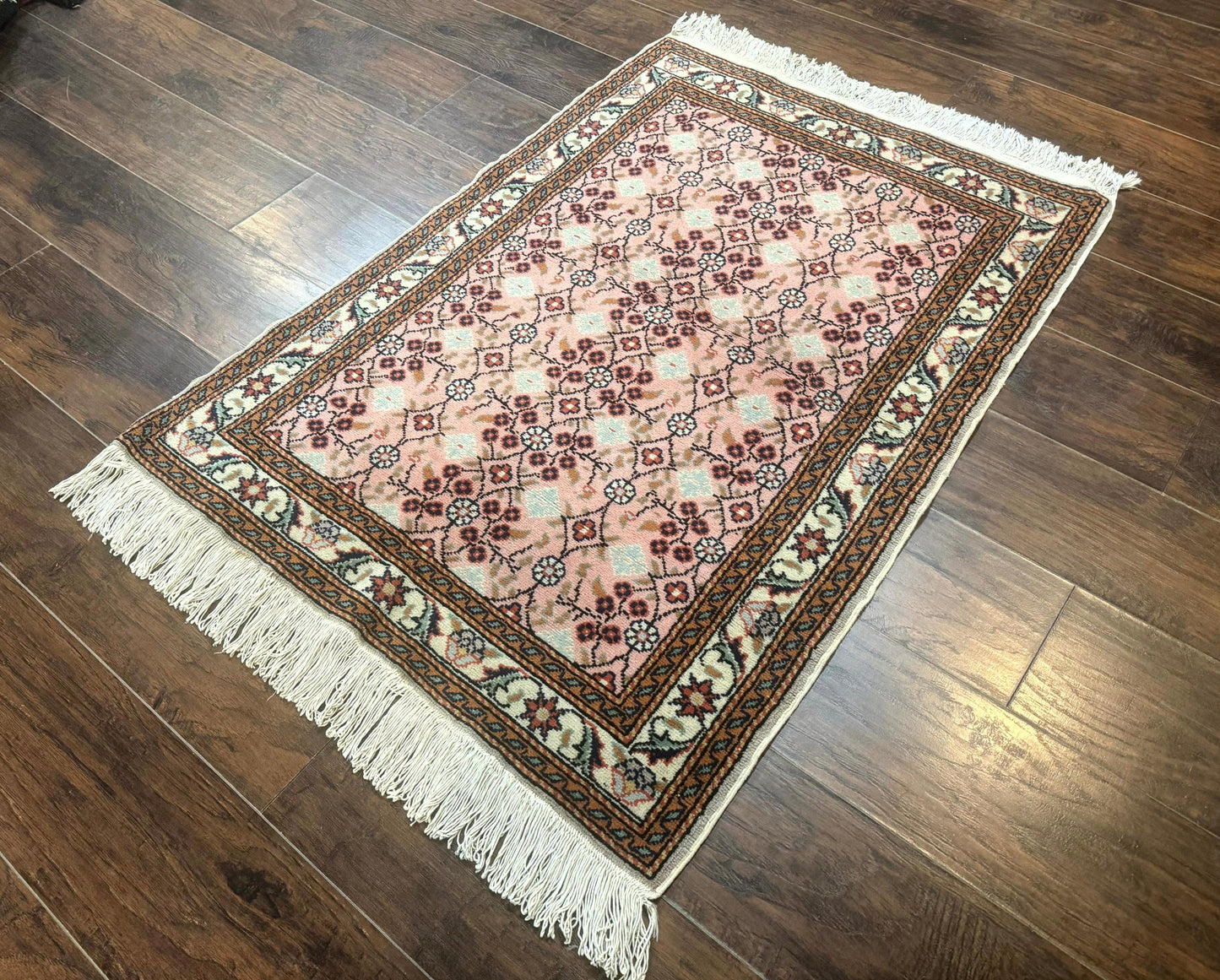 Turkish Sivas Rug 3x4 Pink Handmade Wool Vintage Kayseri Area Rug