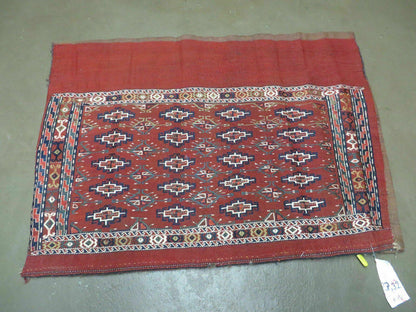Antique Bokhara Turkoman Soumak Wool Rug 45x32 Handmade Yomud Chuval