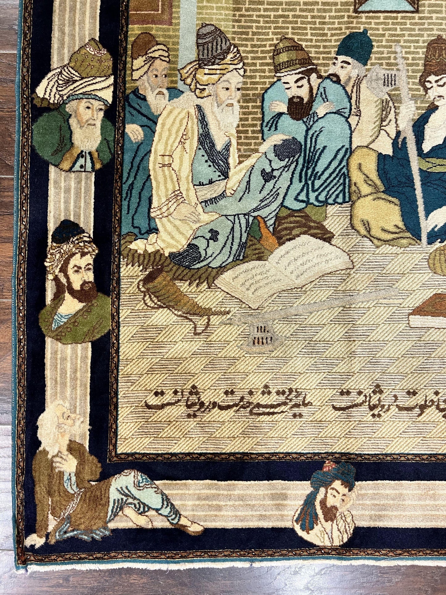 Persian Tabriz Pictorial Rug 3x5 Hand Knotted Wool Wall Hanging Vintage Semi Antique