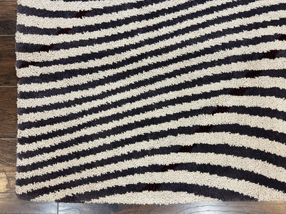 Zebra Shag Rug Vintage Wool Five Point Seven By Seven Point Four Feet Black And White Decor