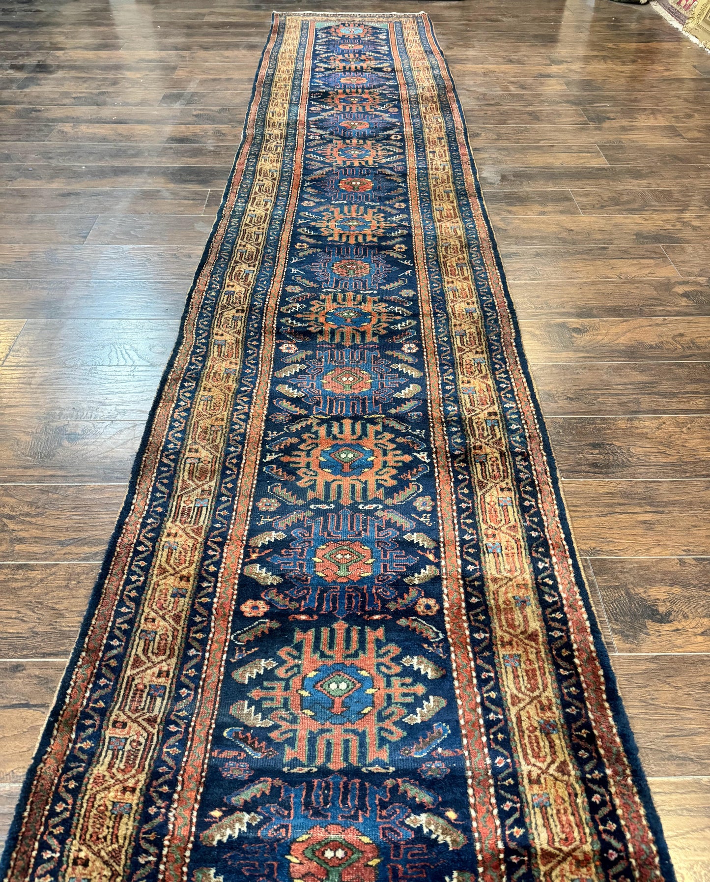 Antique Persian Runner Rug Sarab 3x17 Blue Handmade Wool Hallway Carpet