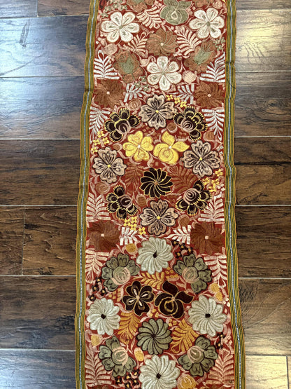 Vintage Table Runner 1.5 x 7.5 Wool Floral Loomed Decor for Home