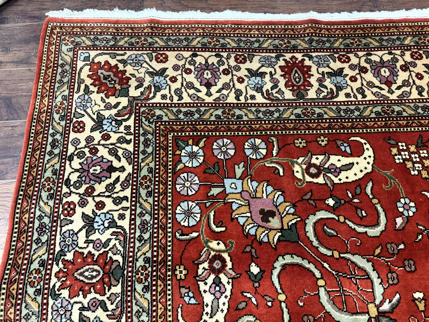 Romanian Rug Vintage Hand Knotted Wool Carpet 10x13 Floral Birds Red Cream Signed Masterweaver