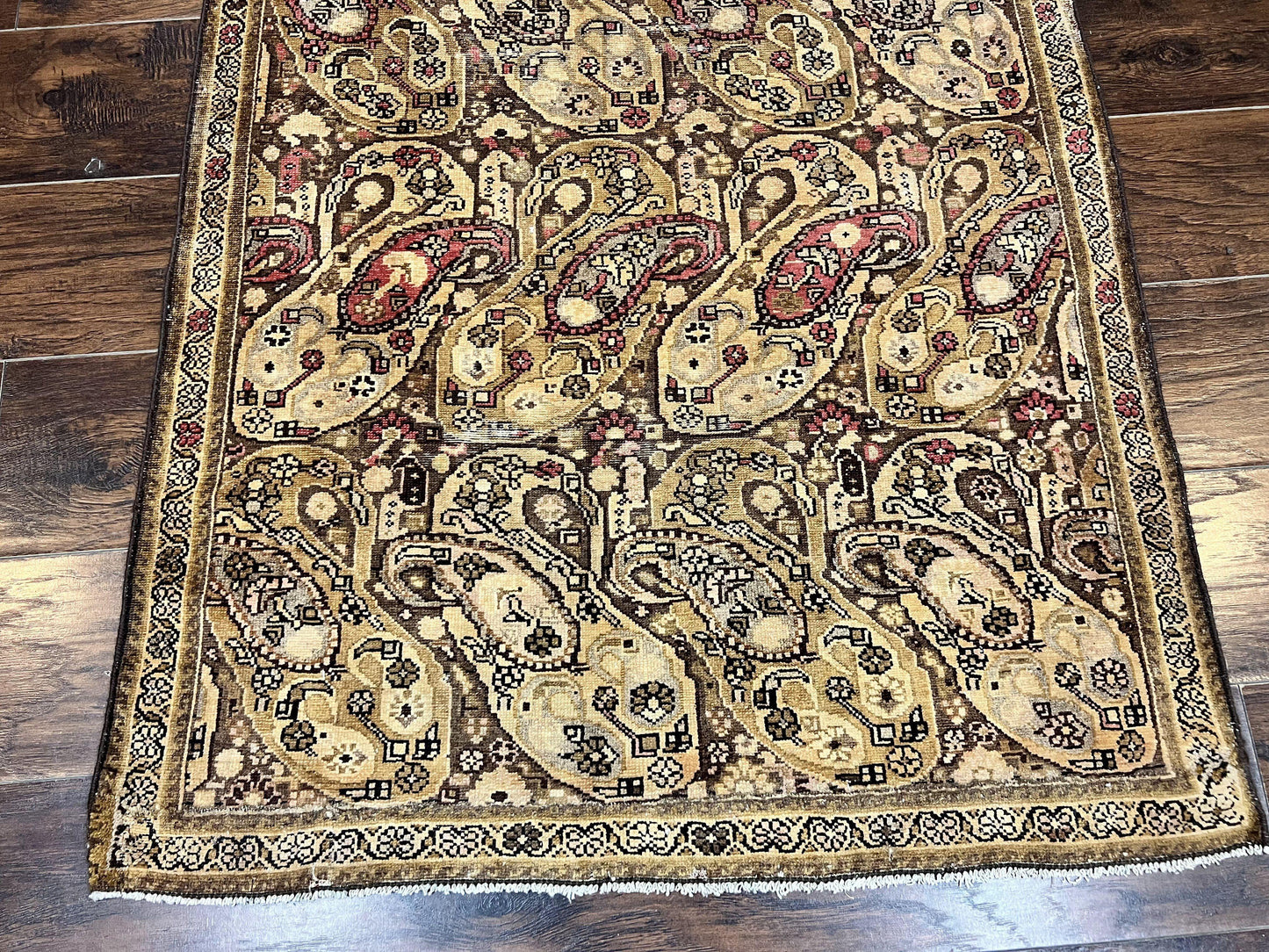 Antique Persian Malayer Runner Rug 3x16 Hand Knotted Wool Paisley Boteh Design
