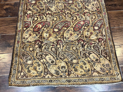 Antique Persian Malayer Runner Rug 3x16 Hand Knotted Wool Paisley Boteh Design