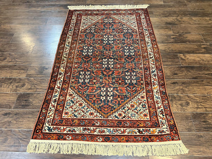 Persian Malayer Rug 4x7 Hand Knotted Wool Tribal Geometric Boho Antique Oriental Carpet