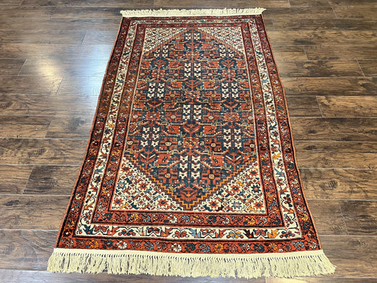 Persian Malayer Rug 4x7 Hand Knotted Wool Tribal Geometric Boho Antique Oriental Carpet