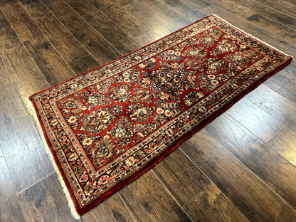 Red Persian Sarouk Rug 3x5.8 Antique Hand Knotted Wool Carpet 210 KPSI