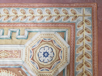 Needlepoint Wool Rug Handmade 8x14 Flatweave Panel Design For Dining Room