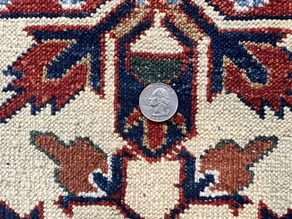 Afghan Heriz Runner Rug Vintage Hand Knotted Wool Cream Hallway Carpet 12ft