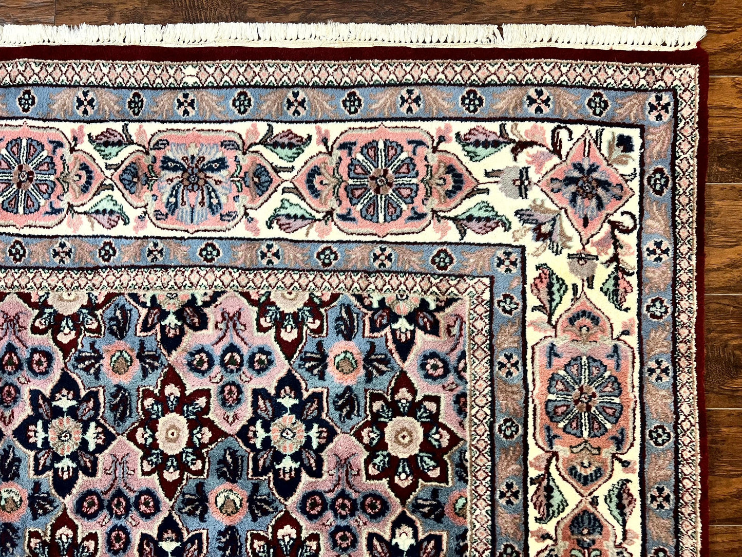 Indo Persian Rug 8x10 Handmade Vintage Wool Floral Allover Pattern Navy Ivory