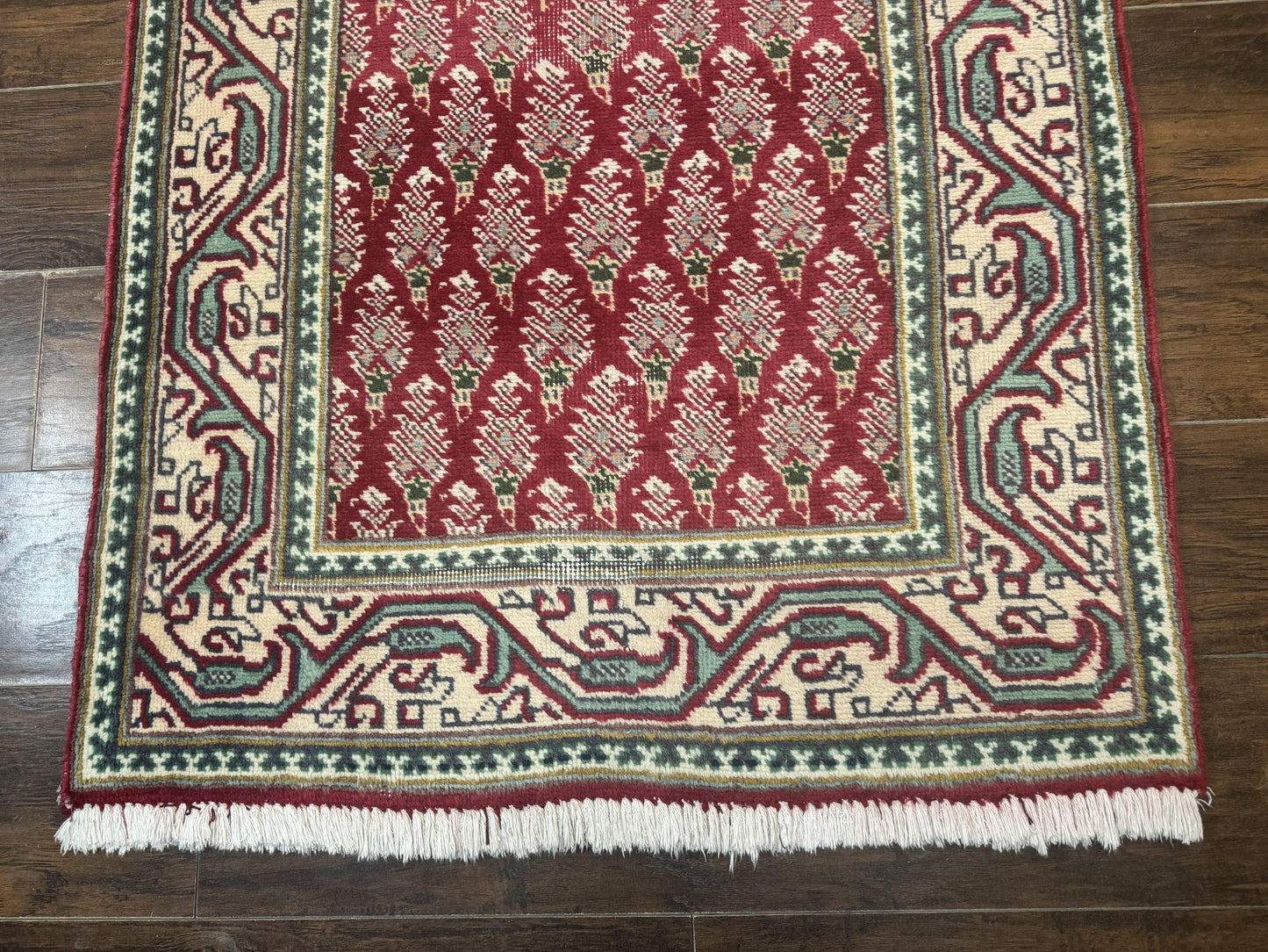 Persian Tabriz Runner Rug 3x16 Wool Hallway Red Cream Paisley Boteh Design