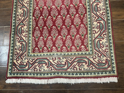 Persian Tabriz Runner Rug 3x16 Wool Hallway Red Cream Paisley Boteh Design